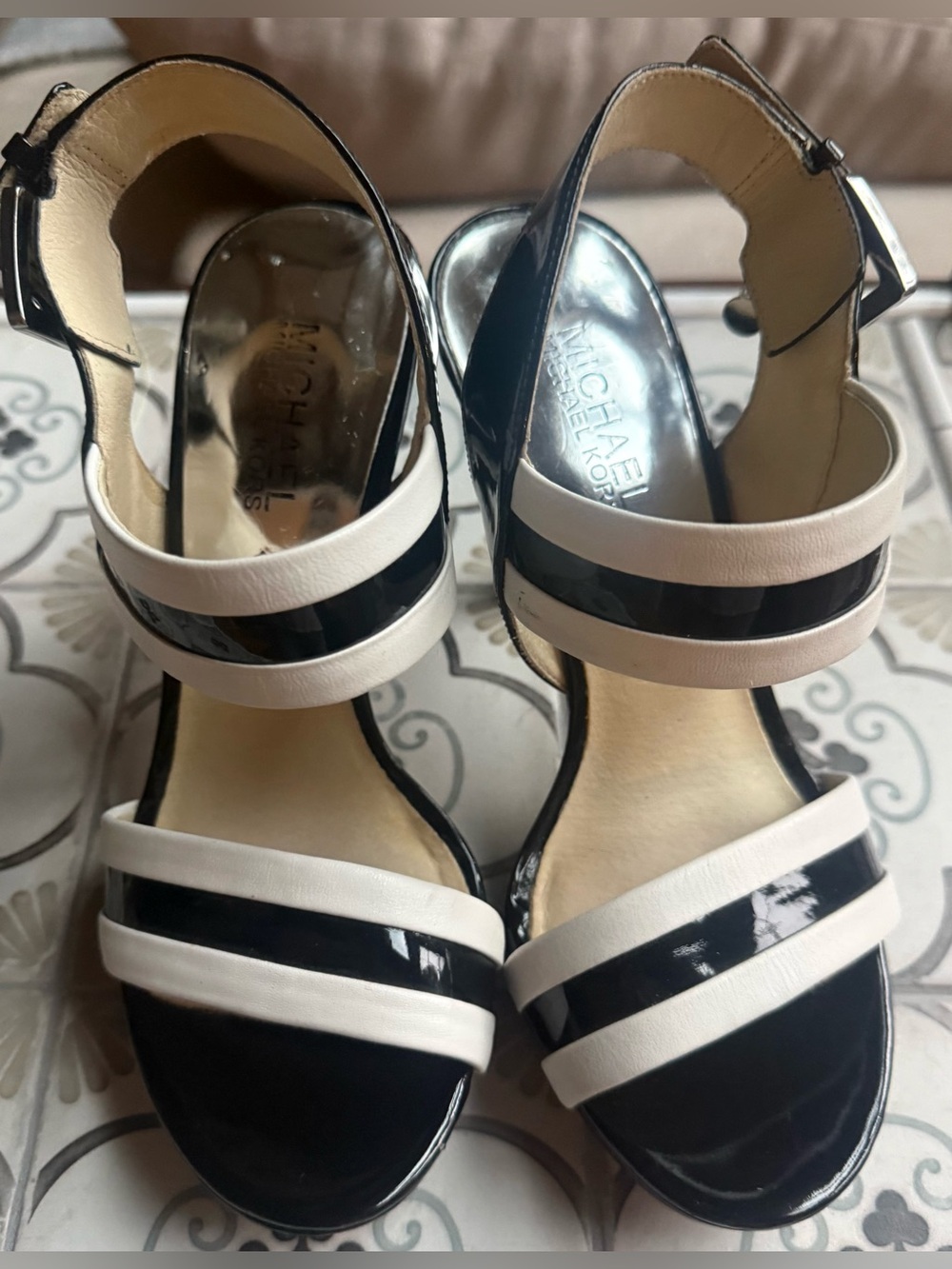 Michael Kors Black and White Two-Tone Strappy Sandals